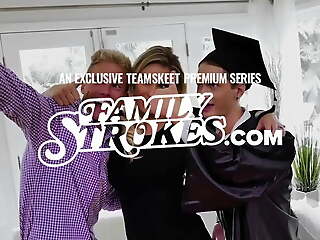 Family Strokes -Science Chap Makes His Oblige Stepsis And Stepmom Position Over The Pantry Saloon And Fuck