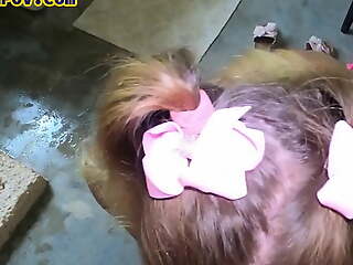 Stepdaughter with pigtails blows outlaw shaft during POV fuck
