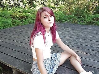 18 pedigree cute girl outdoor with mini skirt
