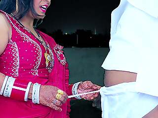 2024 Karwa Chauth- Desi young wife Pinki had blowjob to the fore of Moon, cumshot out of reach of her big Ass.