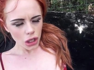 Pretty redhead Ella Hughes public sex in wilderness